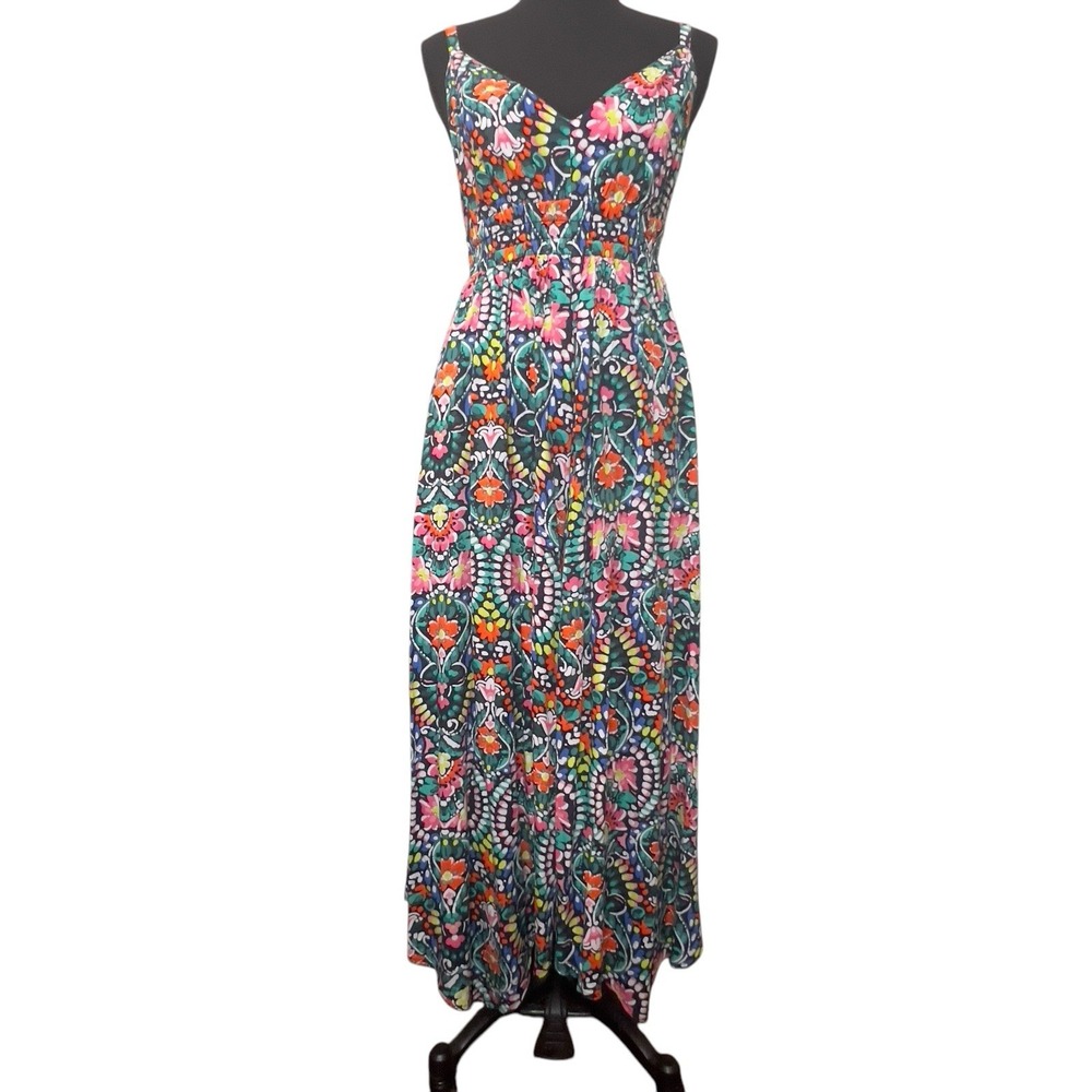 Old Navy Scarf Hem Blue Tile Open Back Dress Colorful Floral Small Coquette Vaca